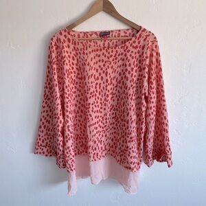 Vince Camuto textured mixed media long sleeve animal print pink blouse 2X NWOT